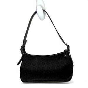 Vintage Y2k Nine West Micro Baguette Bag Canvas Faux Leather Handle Black